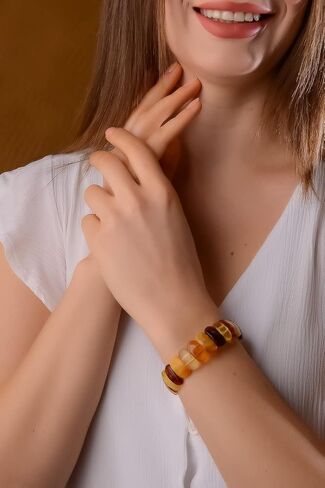 Amberistan Amber Stretch Bracelet for Women – 7" - Unique Stone Cut Bracelet Amber Stone Jewelry for Adults in Kuwait