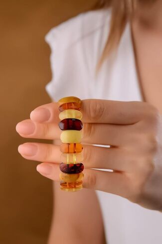 Amberistan Amber Stretch Bracelet for Women – 7" - Unique Stone Cut Bracelet Amber Stone Jewelry for Adults in Kuwait