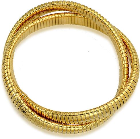Omega Snake Cobra Wide Bangle Twisted Bracelet Bands Set Interlocking Flexible Stretch Bracelets for Women Silver Gunmetal Rose Yellow Gold Plated Stainless Steel Fits 8 to 8.5 inches Wrist in Saudi Arabia