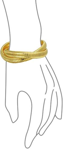 Omega Snake Cobra Wide Bangle Twisted Bracelet Bands Set Interlocking Flexible Stretch Bracelets for Women Silver Gunmetal Rose Yellow Gold Plated Stainless Steel Fits 8 to 8.5 inches Wrist in Saudi Arabia