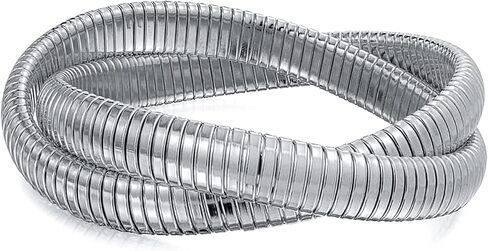 Omega Snake Cobra Wide Bangle Twisted Bracelet Bands Set Interlocking Flexible Stretch Bracelets for Women Silver Gunmetal Rose Yellow Gold Plated Stainless Steel Fits 8 to 8.5 inches Wrist in Saudi Arabia