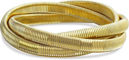 Omega Snake Cobra Wide Bangle Twisted Bracelet Bands Set Interlocking Flexible Stretch Bracelets for Women Silver Gunmetal Rose Yellow Gold Plated Stainless Steel Fits 8 to 8.5 inches Wrist in Saudi Arabia