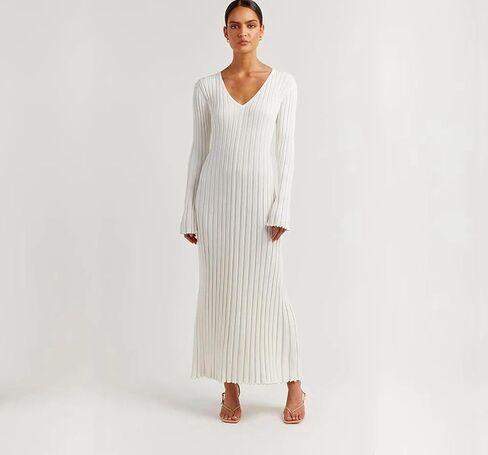 الشتاء ماكسي سترة فستان طويل الأكمام مضلع متماسكة Bodycon سترة فستان للنساء الخامس الرقبة ميدي التفاف فساتين طويلة in Kuwait