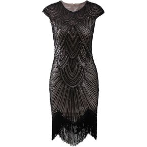 Vijiv Women's 1920s Vintage Embellished Sequin Beaded Flapper Evening Dress