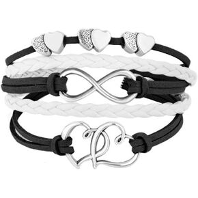 ShinyJewelry Infinity Double Heart Love Wrap Leather Bracelets