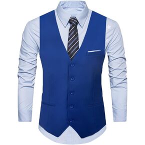Aowdoy Men's Casual Suit Vest Slim Fit Dress Vest Wedding Waistcoat for Man Royal Blue XL in Kuwait