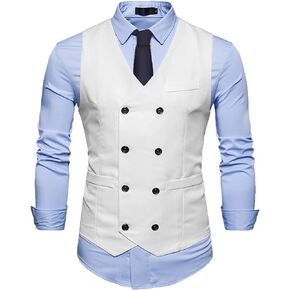 Lars Amadeus Suit Vest for Men's Double Breasted V-Neck Slim Fit Formal Wedding Dress Waistcoat