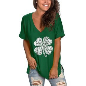 SAMPEEL Women's V Neck T Shirts Casual Rolled Short Sleeve Side Split Summer Tops Loose Fit in Kuwait