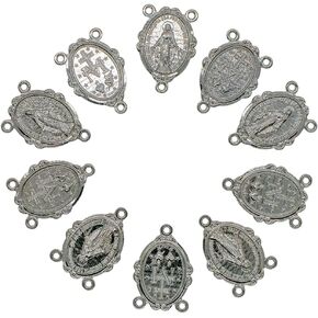 VILLAGE GIFT IMPORTERS 10 Pack - Miraculous Medal Rosary Center, Silver Plated, Our Lady of Grace, Flower Design, Rosary Making Supply Available in different finishes in Kuwait