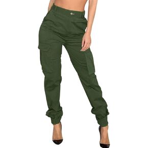 Women's High Waist Cargo Jogger Camo Pants with Pockets Slim Casual Camouflage Combat Hiking Active Sweatpants