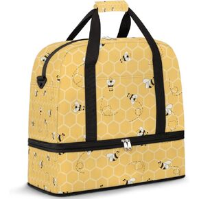 Sports Gym Bag, Geometric Animal Bees Pattern Travel Duffel Bag with Shoes Compartment Waterproof Overnight Bag Workout Weekender Bag Boys Girls Yoga Dance Bag Gym Tote Bag for Women Men