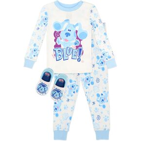 بيجامة قطنية للأولاد من Blues Clues، طقم ملابس نوم مكون من قطعتين مع نعال Cozeez متطابقة، مقاس طفل صغير من 2 إلى 5