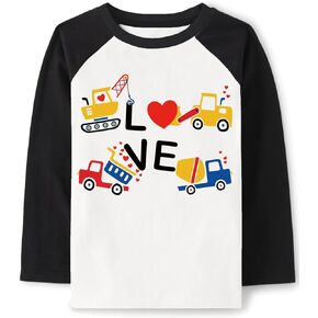 Valentine's Day Shirt for Boys Girls Monster Truck Heart Tops Toddler Kids Long Sleeve Raglan Tees