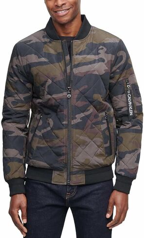 Calvin Klein Mens Lightweight Quilted Bomber Jacket (Olive Camo, Large) in Saudi Arabia
