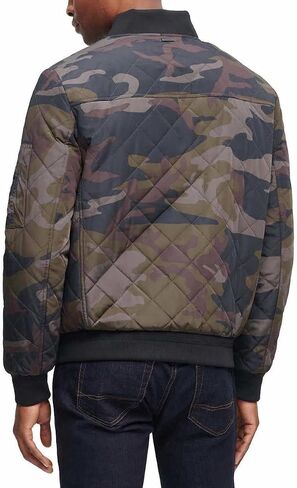 Calvin Klein Mens Lightweight Quilted Bomber Jacket (Olive Camo, Large) in Saudi Arabia