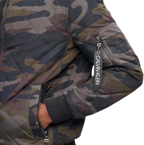 Calvin Klein Mens Lightweight Quilted Bomber Jacket (Olive Camo, Large) in Saudi Arabia