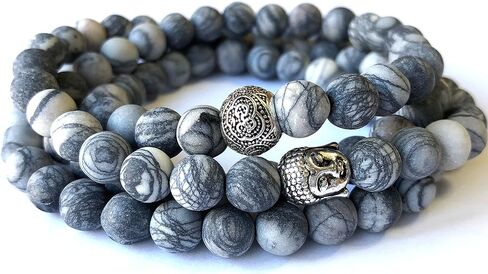 Agar Creations - Men Women 108 Bead Picasso Jasper 8mm Mala - Buddha Prayer Beads - Yoga Meditation Mala Bracelet Necklace - Healing Stone in Saudi Arabia