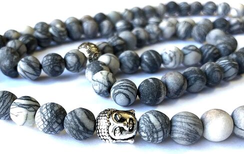 Agar Creations - Men Women 108 Bead Picasso Jasper 8mm Mala - Buddha Prayer Beads - Yoga Meditation Mala Bracelet Necklace - Healing Stone in Saudi Arabia