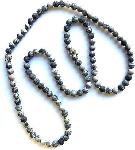 Agar Creations - Men Women 108 Bead Picasso Jasper 8mm Mala - Buddha Prayer Beads - Yoga Meditation Mala Bracelet Necklace - Healing Stone in Saudi Arabia