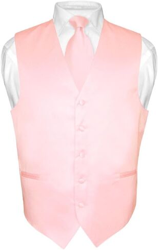 Men's Dress Vest & NeckTie Solid PINK Color Neck Tie Set for Suit or Tuxedo in Saudi Arabia