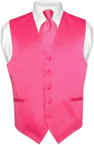 Men's Dress Vest & NeckTie Solid PINK Color Neck Tie Set for Suit or Tuxedo in Saudi Arabia
