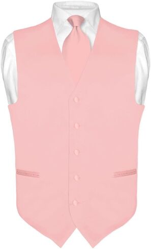 Men's Dress Vest & NeckTie Solid PINK Color Neck Tie Set for Suit or Tuxedo in Saudi Arabia