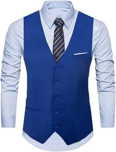 Aowdoy Men's Casual Suit Vest Slim Fit Dress Vest Wedding Waistcoat for Man Royal Blue XL in Kuwait