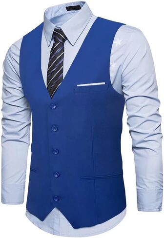 Aowdoy Men's Casual Suit Vest Slim Fit Dress Vest Wedding Waistcoat for Man Royal Blue XL in Kuwait