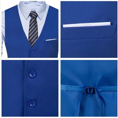 Aowdoy Men's Casual Suit Vest Slim Fit Dress Vest Wedding Waistcoat for Man Royal Blue XL in Kuwait