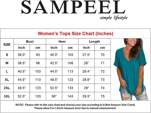 تي شيرت نسائي من SAMPEEL برقبة على شكل حرف V كاجوال وأكمام قصيرة وفتحة جانبية للصيف، مقاس فضفاض in Kuwait