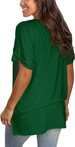 SAMPEEL Women's V Neck T Shirts Casual Rolled Short Sleeve Side Split Summer Tops Loose Fit in Kuwait