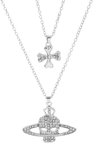 كورت سي بي عقد بقلادة بتصميم كوكب زحل قوطي من حجر الراين بتصميم جمجمة متقاطعة بنمط كوكب انمي نانا، قلادة بطبقات رائعة للنساء والفتيات، 19.6 انش (50 سم)، زنك، حجر الراين in Kuwait