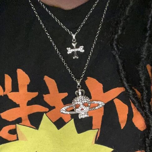 كورت سي بي عقد بقلادة بتصميم كوكب زحل قوطي من حجر الراين بتصميم جمجمة متقاطعة بنمط كوكب انمي نانا، قلادة بطبقات رائعة للنساء والفتيات، 19.6 انش (50 سم)، زنك، حجر الراين in Kuwait