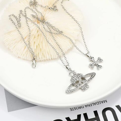 كورت سي بي عقد بقلادة بتصميم كوكب زحل قوطي من حجر الراين بتصميم جمجمة متقاطعة بنمط كوكب انمي نانا، قلادة بطبقات رائعة للنساء والفتيات، 19.6 انش (50 سم)، زنك، حجر الراين in Kuwait