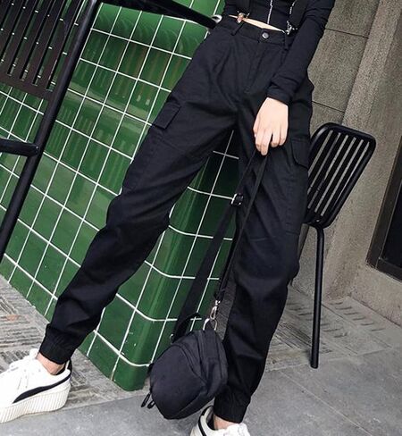 Women's High Waist Cargo Jogger Camo Pants with Pockets Slim Casual Camouflage Combat Hiking Active Sweatpants in Kuwait