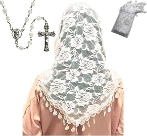 Mass Veil Catholic Church Mantilla Chapel Lace Shawl or Scarf Latin Mass Head Cover with a Handy Storage Pouch in Saudi Arabia