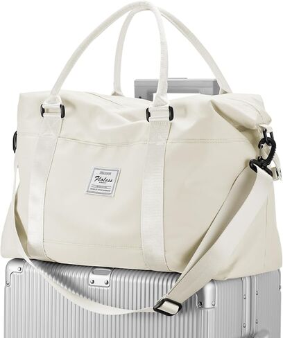 حقيبة سفر للنساء، حقيبة حمل لعطلات نهاية الأسبوع حقيبة حمل طوال الليل مع حقيبة رياضية بأكمام ترولي مع جيب مبلل للأغراض الشخصية، حقيبة سفر للتمرين، حقيبة من القماش الخشن باللون البيج والأخضر in Kuwait