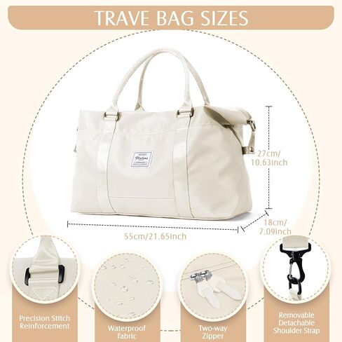 حقيبة سفر للنساء، حقيبة حمل لعطلات نهاية الأسبوع حقيبة حمل طوال الليل مع حقيبة رياضية بأكمام ترولي مع جيب مبلل للأغراض الشخصية، حقيبة سفر للتمرين، حقيبة من القماش الخشن باللون البيج والأخضر in Kuwait