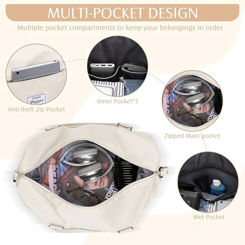 حقيبة سفر للنساء، حقيبة حمل لعطلات نهاية الأسبوع حقيبة حمل طوال الليل مع حقيبة رياضية بأكمام ترولي مع جيب مبلل للأغراض الشخصية، حقيبة سفر للتمرين، حقيبة من القماش الخشن باللون البيج والأخضر in Kuwait