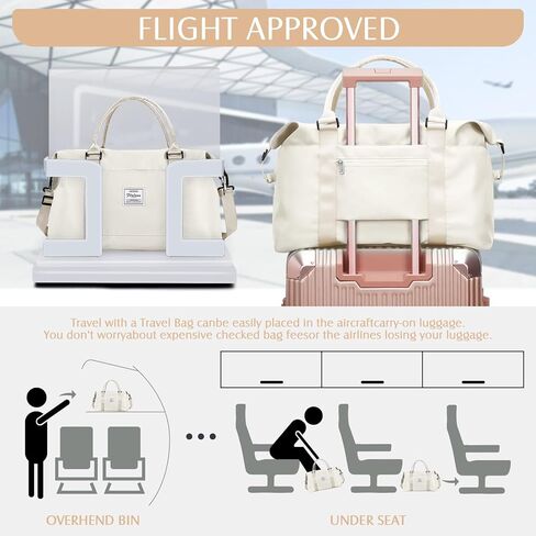 حقيبة سفر للنساء، حقيبة حمل لعطلات نهاية الأسبوع حقيبة حمل طوال الليل مع حقيبة رياضية بأكمام ترولي مع جيب مبلل للأغراض الشخصية، حقيبة سفر للتمرين، حقيبة من القماش الخشن باللون البيج والأخضر in Kuwait