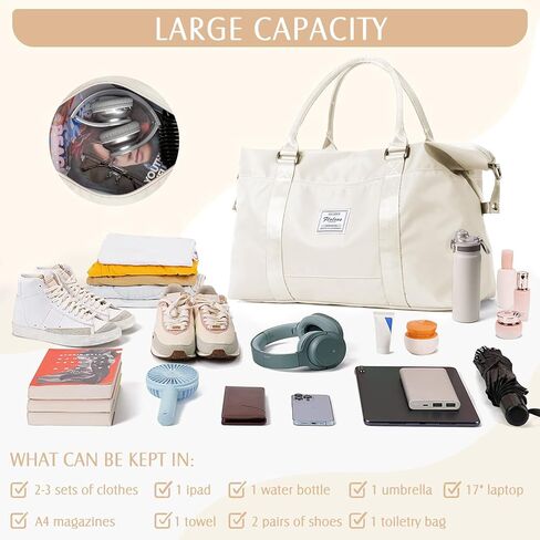 حقيبة سفر للنساء، حقيبة حمل لعطلات نهاية الأسبوع حقيبة حمل طوال الليل مع حقيبة رياضية بأكمام ترولي مع جيب مبلل للأغراض الشخصية، حقيبة سفر للتمرين، حقيبة من القماش الخشن باللون البيج والأخضر in Kuwait