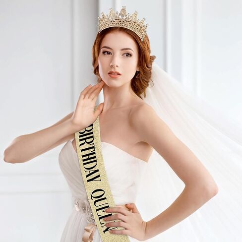 تاج ذهبي للنساء، تاج اميرة كريستالي مرصع بحجر الراين، تاج ملكة للزفاف، اكسسوارات شعر لحفلات الزفاف واعياد الميلاد والحفلات الراقصة والمهرجانات وحفلات بلوغ سن الرشد، دعائم صور in Kuwait