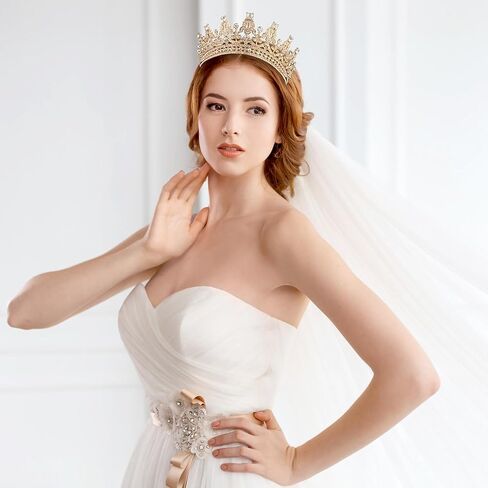 تاج ذهبي للنساء، تاج اميرة كريستالي مرصع بحجر الراين، تاج ملكة للزفاف، اكسسوارات شعر لحفلات الزفاف واعياد الميلاد والحفلات الراقصة والمهرجانات وحفلات بلوغ سن الرشد، دعائم صور in Kuwait