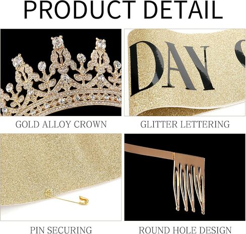 تاج ذهبي للنساء، تاج اميرة كريستالي مرصع بحجر الراين، تاج ملكة للزفاف، اكسسوارات شعر لحفلات الزفاف واعياد الميلاد والحفلات الراقصة والمهرجانات وحفلات بلوغ سن الرشد، دعائم صور in Kuwait