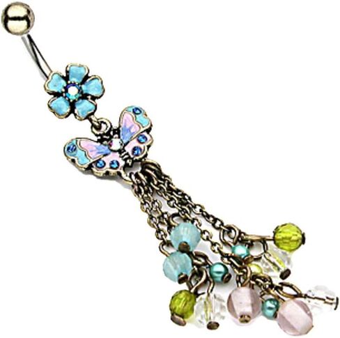 زهرة عتيقة ديناميكية مع فراشة وسلسلة من الخرز المتدلي على زر البطن وحلقة السرة in Kuwait