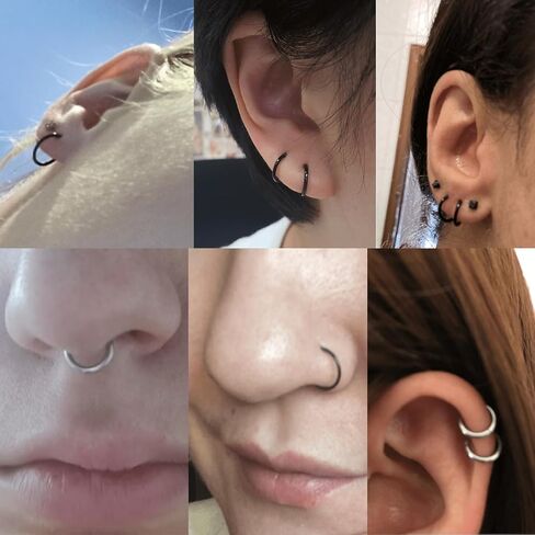 Black Hinged 20g 18g 16g Nose Rings Hoops 6mm 8mm 10mm 12mm 14mm 16mm Septum Ring Clicker Cartilage Helix Hoop Earrings Set in Saudi Arabia