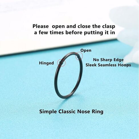 Black Hinged 20g 18g 16g Nose Rings Hoops 6mm 8mm 10mm 12mm 14mm 16mm Septum Ring Clicker Cartilage Helix Hoop Earrings Set in Saudi Arabia
