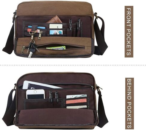 Eshow Canvas Messenger Bag 14IN Canvas Laptop Messenger Bag Shoulder Bags for Men Women Crossbody Work Bag Vintage Casual Bag in Kuwait