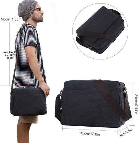 Eshow Canvas Messenger Bag 14IN Canvas Laptop Messenger Bag Shoulder Bags for Men Women Crossbody Work Bag Vintage Casual Bag in Kuwait