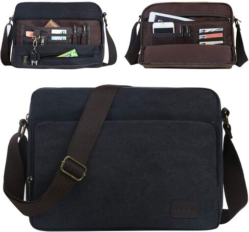 Eshow Canvas Messenger Bag 14IN Canvas Laptop Messenger Bag Shoulder Bags for Men Women Crossbody Work Bag Vintage Casual Bag in Kuwait